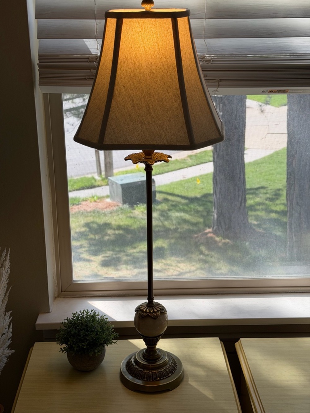 Classic Bronze Table Lamp with Beige Linen Shade